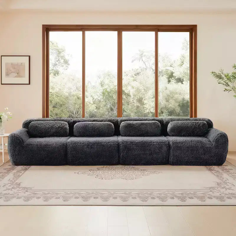 149'' Soft Plush Boneless Sofa,32D HD Sponge,Ergonomic Design,Vacuum Packaging,Free Combination,Buckle Connection for Bedroom/Study/Home Theater