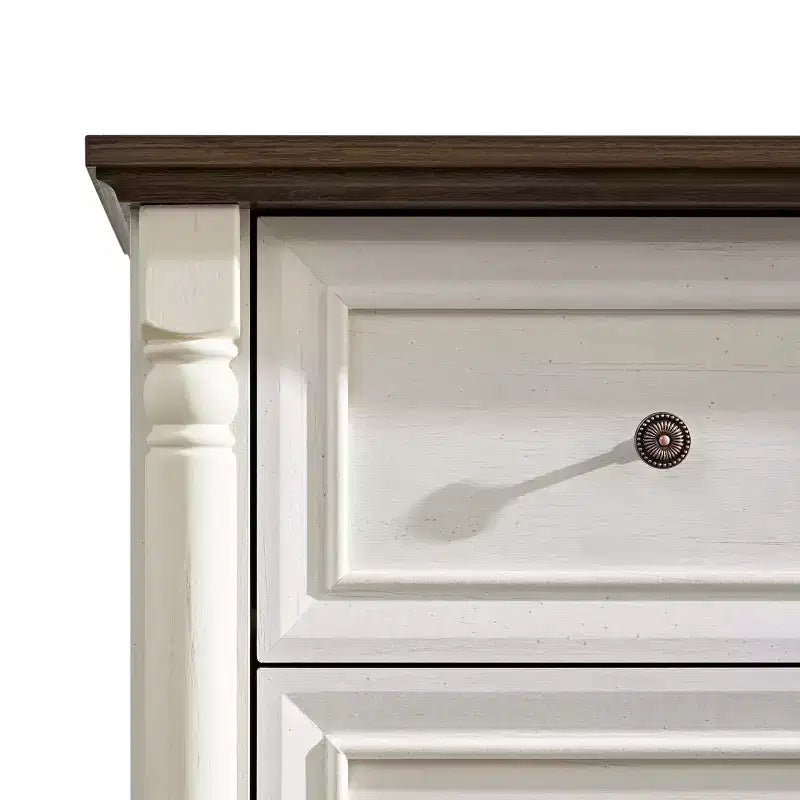 Farmhouse 6-Drawer Dresser with Textured Surface, Solid Wood Columns & Decorative Pulls
