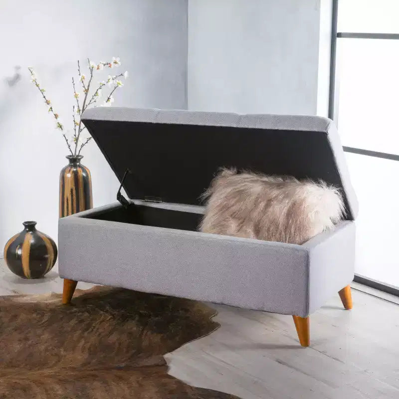 Tufted Button Storage Ottoman Bench with Hinged Lid & Solid Wood Legs, 38" Entryway Bench