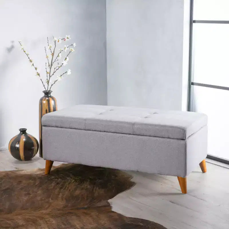 Tufted Button Storage Ottoman Bench with Hinged Lid & Solid Wood Legs, 38" Entryway Bench