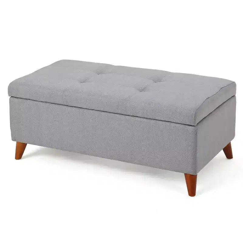 Tufted Button Storage Ottoman Bench with Hinged Lid & Solid Wood Legs, 38" Entryway Bench