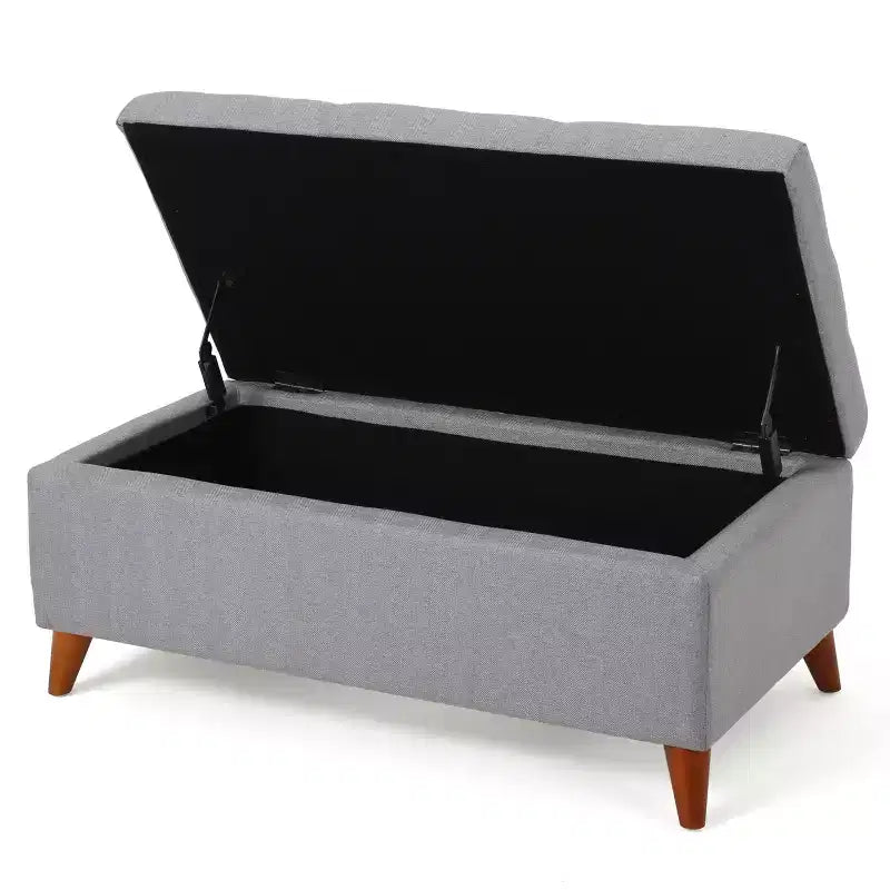 Tufted Button Storage Ottoman Bench with Hinged Lid & Solid Wood Legs, 38" Entryway Bench