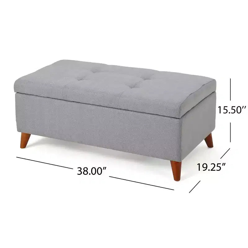 Panca Contenitore Ottomana con Bottoni Trapuntati, Coperchio Incernierato e Gambe in Legno Massello, 96,5 cm