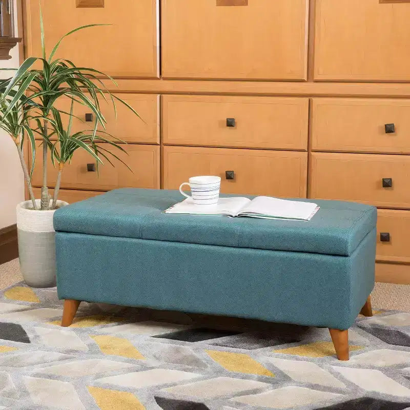 Tufted Button Storage Ottoman Bench with Hinged Lid & Solid Wood Legs, 38" Entryway Bench