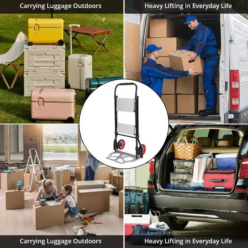 2-in-1 Aluminum Folding Hand Truck & 2-Step Ladder, Anti-Slip Pedals, 220 LB Capacity