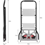 Carrello a mano pieghevole in alluminio 2 in 1 e scala a 2 gradini, pedali antiscivolo, capacità 100 kg