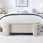 MAYEERTY Linen Fabric Upholstered Bench with Large Storage Space for Living Room Bedroom Entryway Beige