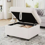 Poggiapiedi Pouf Contenitore Mobile con Scomparto Nascosto, Velluto Felpato, Capacità 113 kg, Beige
