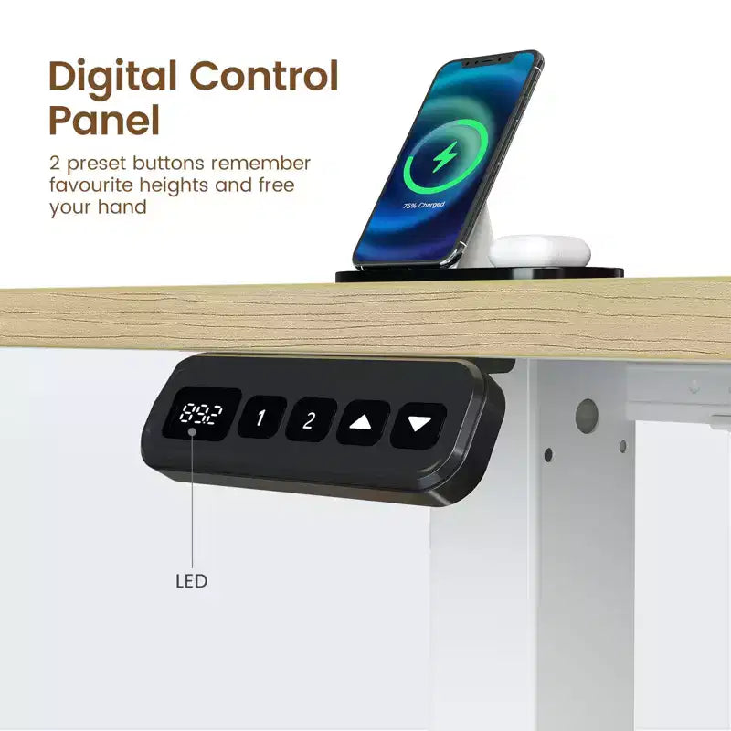 Height-Adjustable L-Shaped Standing Desk with RGB LED Lights, Charging Ports & Monitor Stand