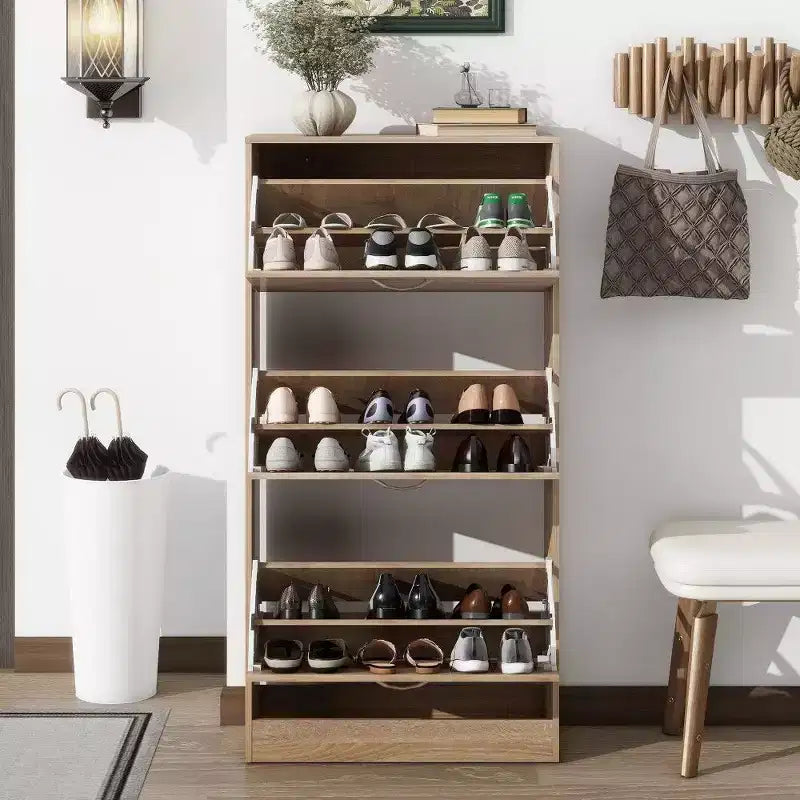 47.2" Tall 3-Drawer Flip-Top Shoe Storage Cabinet, Holds 12 Pairs, Entryway Organizer, Brown