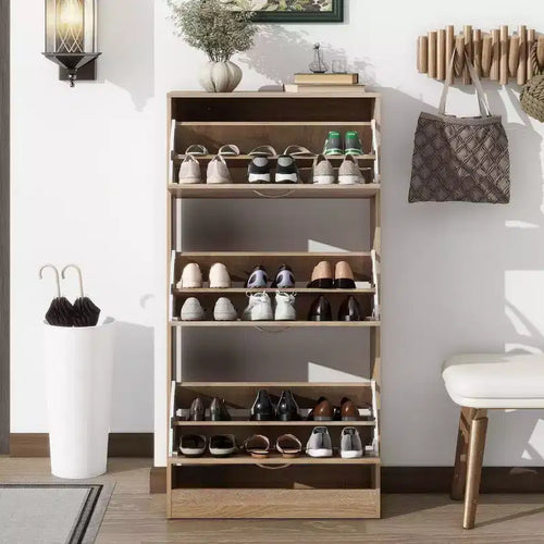 Scarpiera a 3 cassetti con piano ribaltabile, alta 120 cm, può contenere 12 paia, organizer per ingresso, marrone