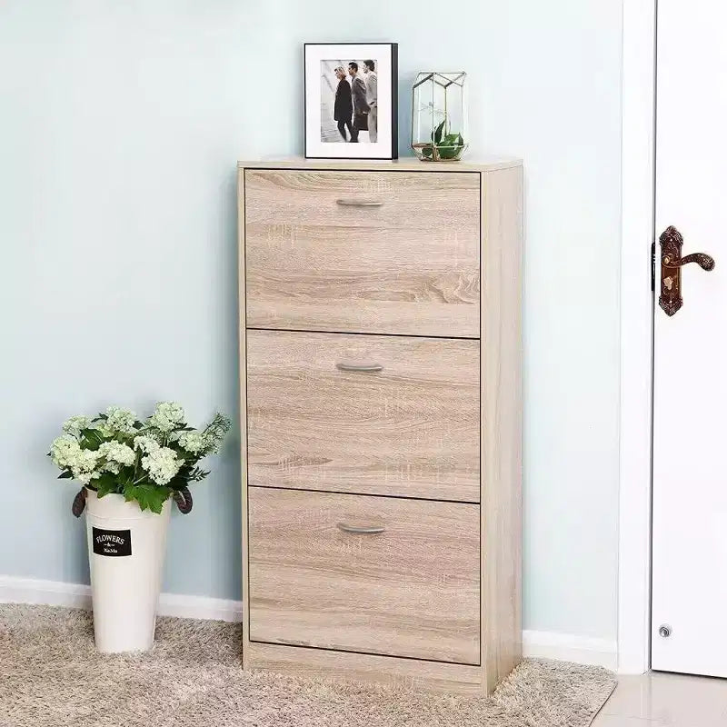 47.2" Tall 3-Drawer Flip-Top Shoe Storage Cabinet, Holds 12 Pairs, Entryway Organizer, Brown