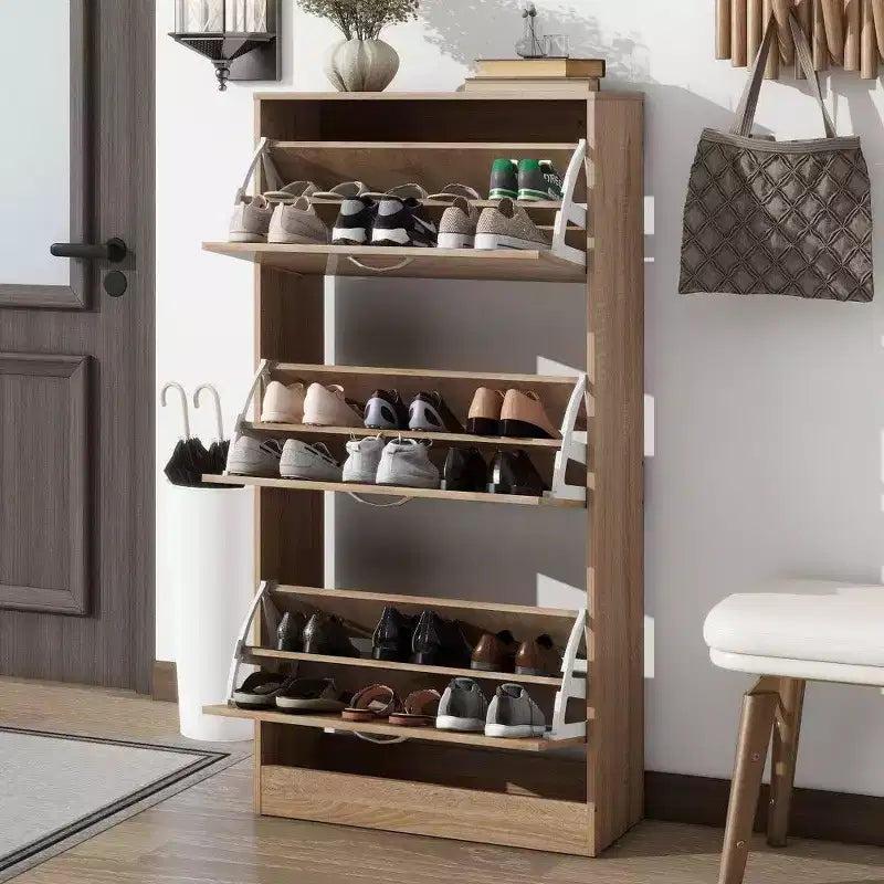 Scarpiera a 3 cassetti con piano ribaltabile, alta 120 cm, può contenere 12 paia, organizer per ingresso, marrone