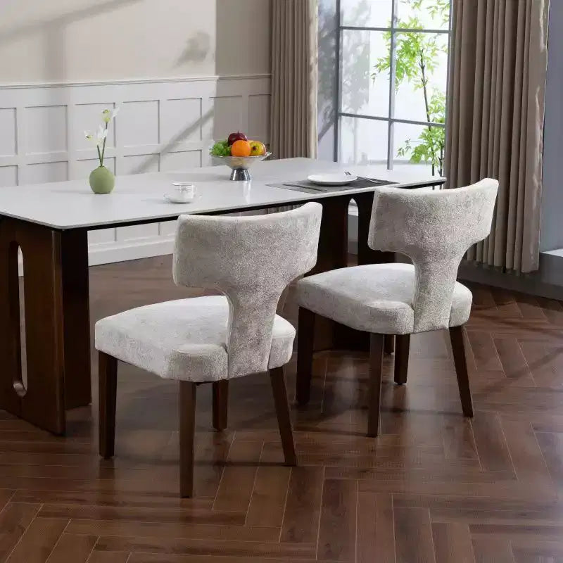 Set of 2 Chenille Upholstered Dining Chairs, Brass Nailhead Trim, Hardwood Frame, 300 LB Capacity