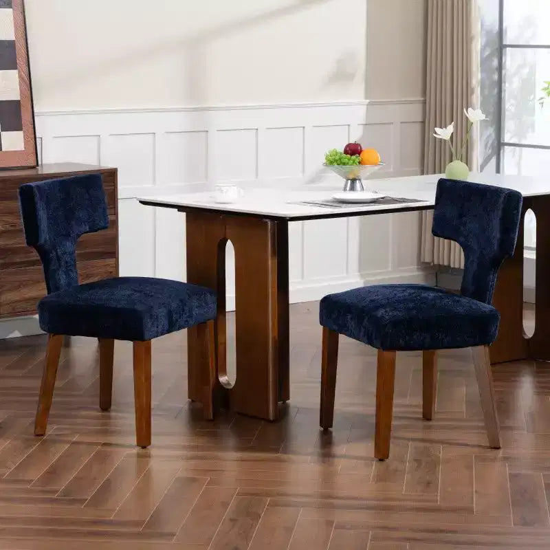 Set of 2 Chenille Upholstered Dining Chairs, Brass Nailhead Trim, Hardwood Frame, 300 LB Capacity