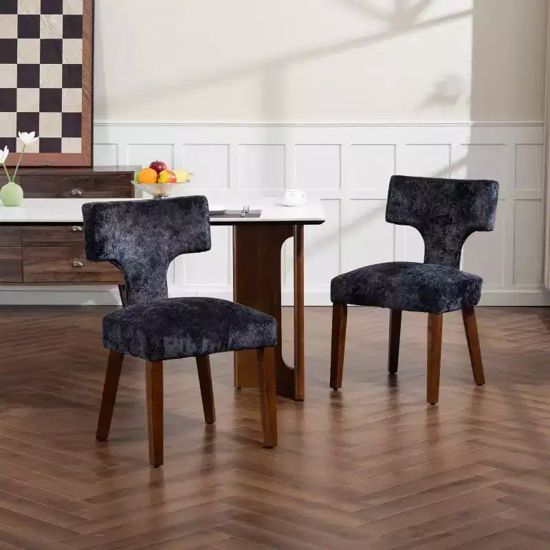 Set of 2 Chenille Upholstered Dining Chairs, Brass Nailhead Trim, Hardwood Frame, 300 LB Capacity