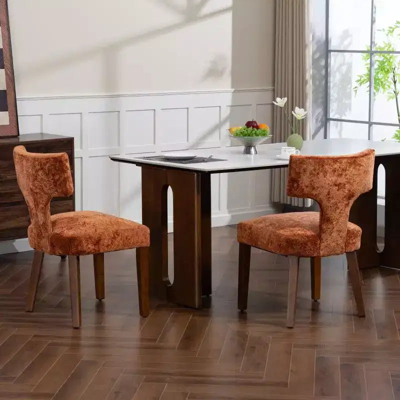 Set of 2 Chenille Upholstered Dining Chairs, Brass Nailhead Trim, Hardwood Frame, 300 LB Capacity