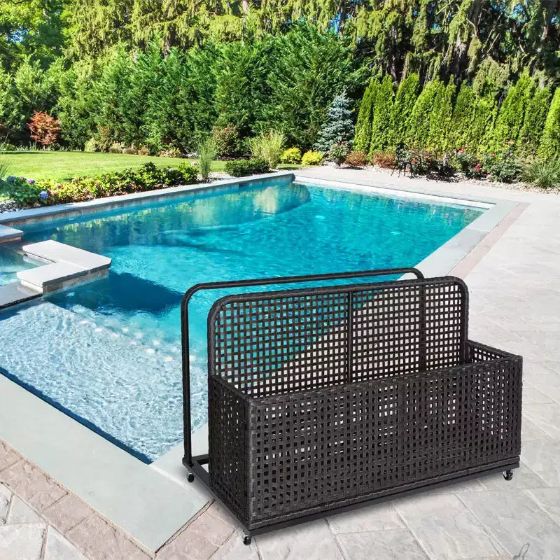 Pool Storage,Pool Storage Bin with PE Rattan,Pool Organizer for Cushions, Floaties, Noodles, Life Vests, Beach Balls, Patio Furniture(Gray)