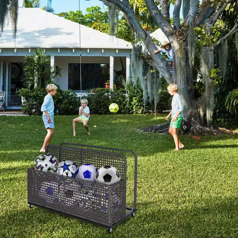 Pool Storage,Pool Storage Bin with PE Rattan,Pool Organizer for Cushions, Floaties, Noodles, Life Vests, Beach Balls, Patio Furniture(Gray)
