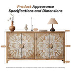 Credenza/Mobile buffet a 4 ante Boho Marrone 60", Motivo mandala floreale bianco, Interno regolabile
