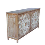 Credenza/Mobile buffet a 4 ante Boho Marrone 60", Motivo mandala floreale bianco, Interno regolabile
