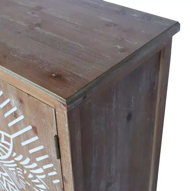 Credenza/Mobile buffet a 4 ante Boho Marrone 60", Motivo mandala floreale bianco, Interno regolabile