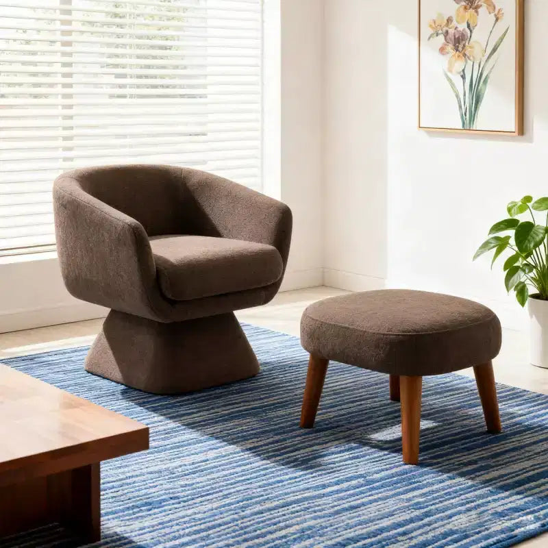 Modern Swivel Accent Chair & Ottoman Set, Fabric Upholstered, 360° Rotation, Living Room, Bedroom