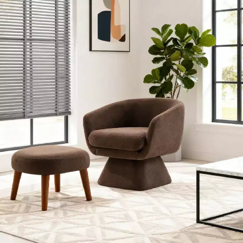 Modern Swivel Accent Chair & Ottoman Set, Fabric Upholstered, 360° Rotation, Living Room, Bedroom