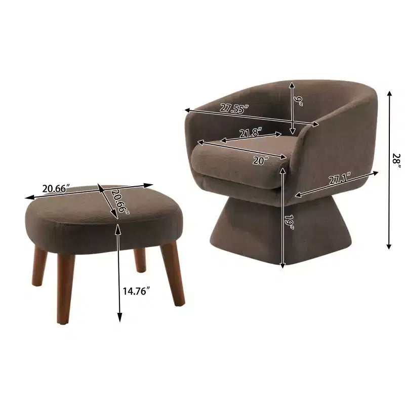 Modern Swivel Accent Chair & Ottoman Set, Fabric Upholstered, 360° Rotation, Living Room, Bedroom