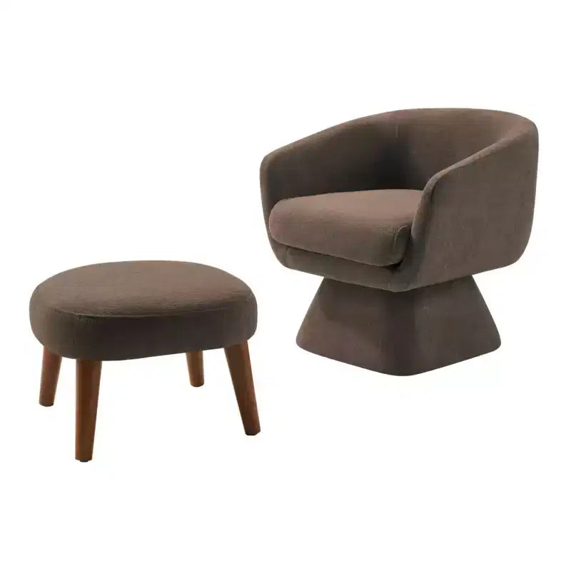 Modern Swivel Accent Chair & Ottoman Set, Fabric Upholstered, 360° Rotation, Living Room, Bedroom