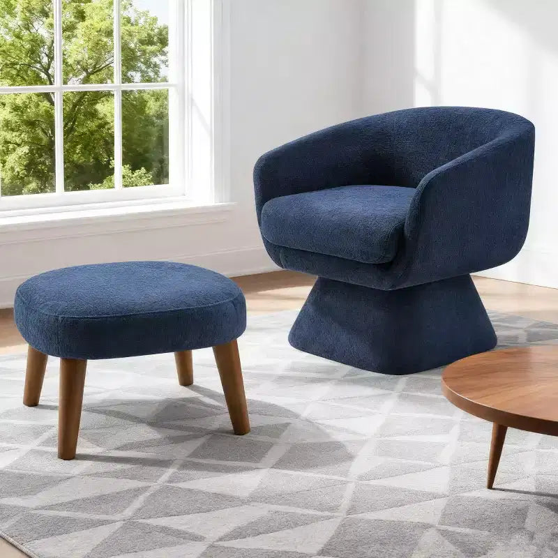 Modern Swivel Accent Chair & Ottoman Set, Fabric Upholstered, 360° Rotation, Living Room, Bedroom