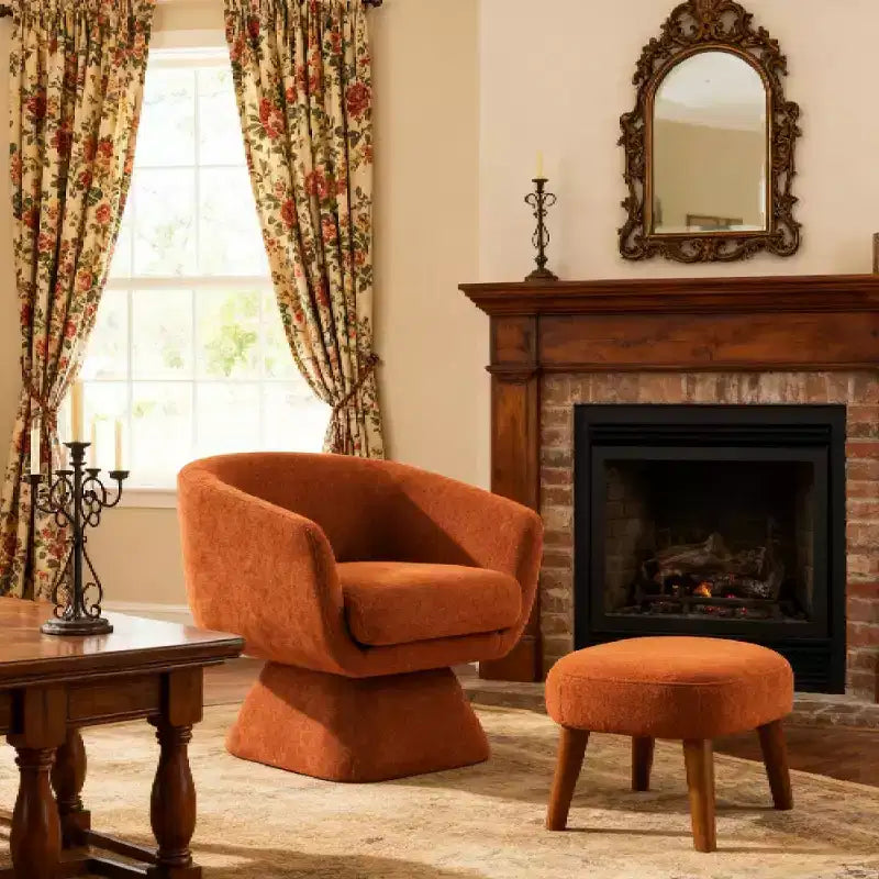Modern Swivel Accent Chair & Ottoman Set, Fabric Upholstered, 360° Rotation, Living Room, Bedroom