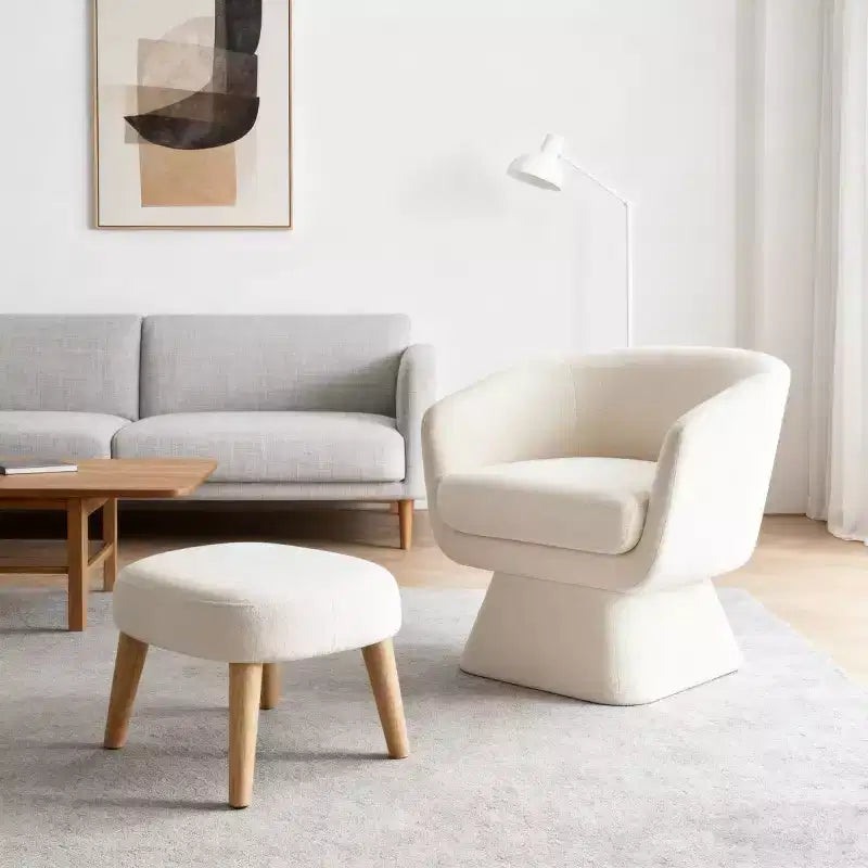 Modern Swivel Accent Chair & Ottoman Set, Fabric Upholstered, 360° Rotation, Living Room, Bedroom