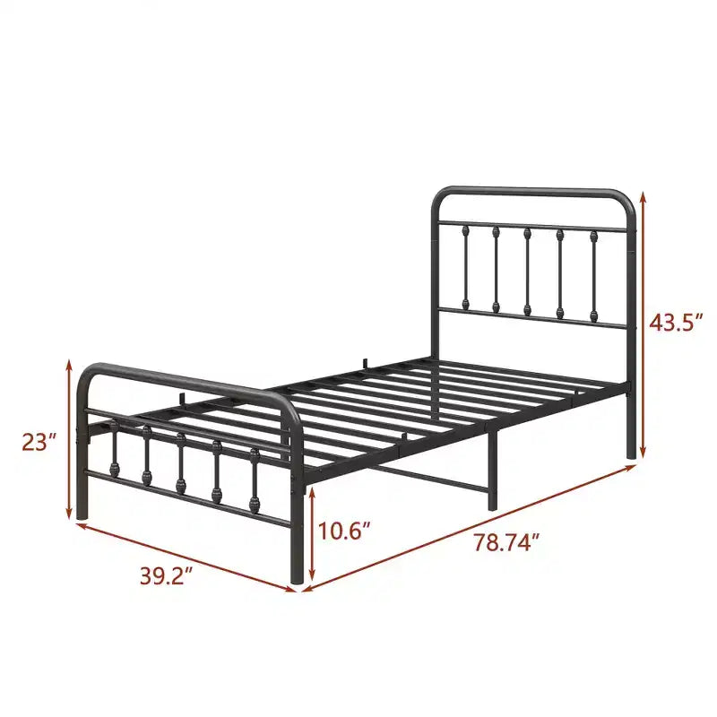 Twin Size Metal Platform Bed Frame with Headboard & Footboard, Under-Bed Storage, No Box Spring Needed