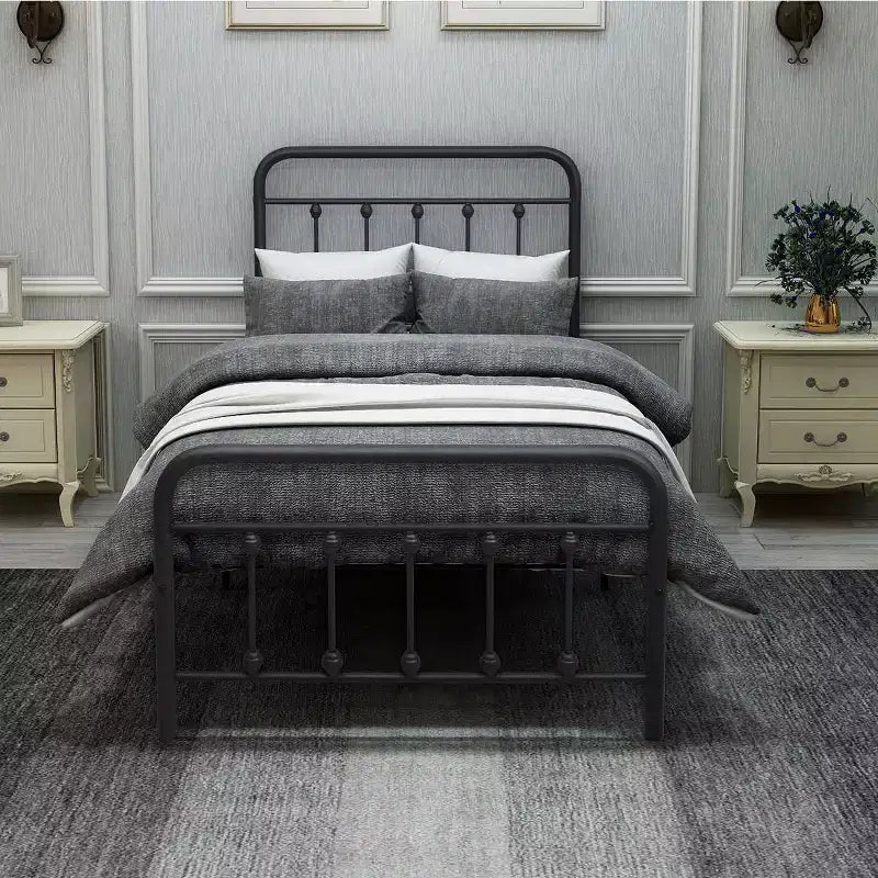 Twin Size Metal Platform Bed Frame with Headboard & Footboard, Under-Bed Storage, No Box Spring Needed