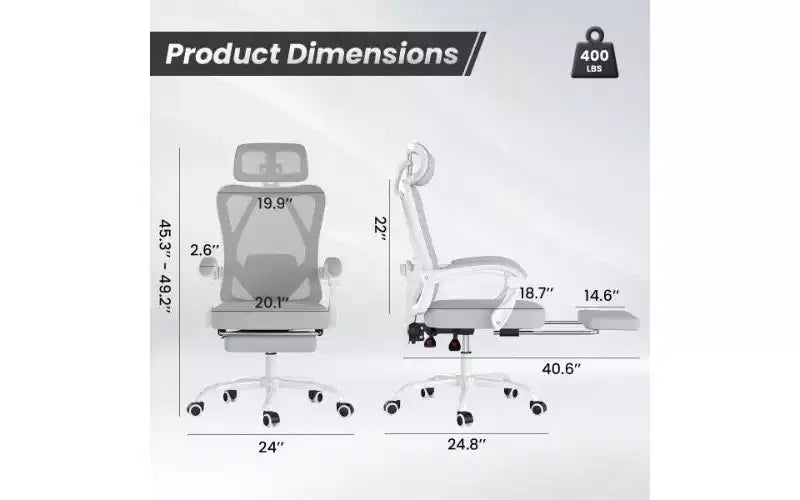 Sedia da ufficio ergonomica con schienale alto in mesh con poggiapiedi, poggiatesta e supporto lombare regolabile, 158 kg