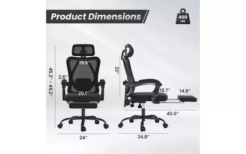Sedia da ufficio ergonomica con schienale alto in mesh con poggiapiedi, poggiatesta e supporto lombare regolabile, 158 kg