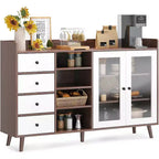 Credenza a buffet moderna di metà secolo con ante in vetro e ripiani regolabili, madia rustica da 55 pollici in stile coloniale per sala da pranzo e cucina