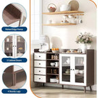 Credenza a buffet moderna di metà secolo con ante in vetro e ripiani regolabili, madia rustica da 55 pollici in stile coloniale per sala da pranzo e cucina