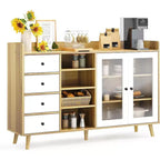 Credenza a buffet moderna di metà secolo con ante in vetro e ripiani regolabili, madia rustica da 55 pollici in stile coloniale per sala da pranzo e cucina