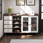 Credenza a buffet moderna di metà secolo con ante in vetro e ripiani regolabili, madia rustica da 55 pollici in stile coloniale per sala da pranzo e cucina