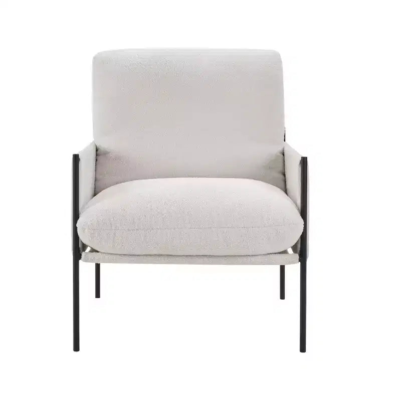 Elegant Accent Reading Chair with Removable Cushion & Wooden Armrests for Living Room, Bedroom, White