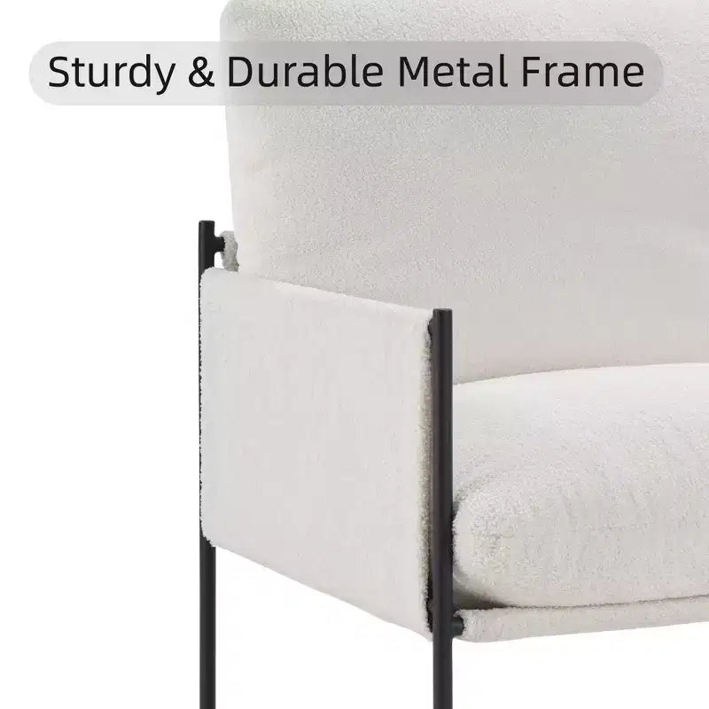 Elegant Accent Reading Chair with Removable Cushion & Wooden Armrests for Living Room, Bedroom, White