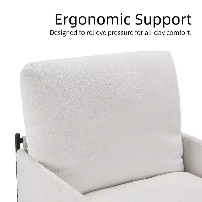 Elegant Accent Reading Chair with Removable Cushion & Wooden Armrests for Living Room, Bedroom, White