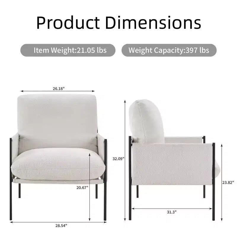 Elegante poltrona da lettura con cuscino rimovibile e braccioli in legno per soggiorno, camera da letto, bianca