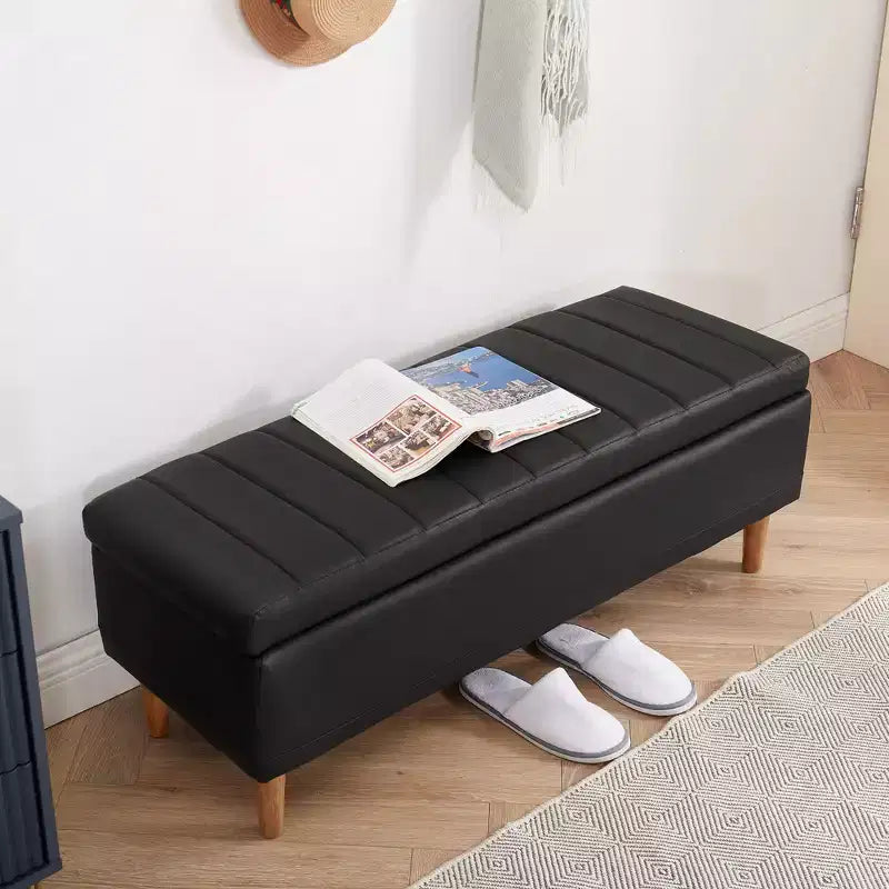 Panca Pouf Contenitore in Moderna Pelle PU 44", Spazio Nascosto Profondo 6,1", Facile da Pulire, Nero