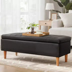 Panca Pouf Contenitore in Moderna Pelle PU 44", Spazio Nascosto Profondo 6,1", Facile da Pulire, Nero