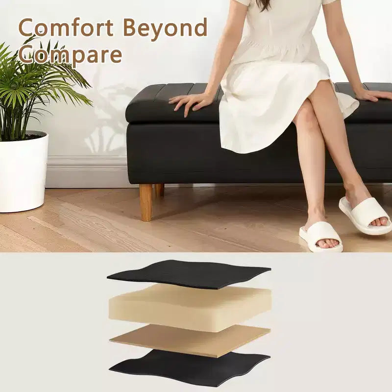 Panca Pouf Contenitore in Moderna Pelle PU 44", Spazio Nascosto Profondo 6,1", Facile da Pulire, Nero