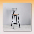 Sgabello da bar in acciaio da 30" con schienale basso e poggiapiedi saldato, sedile rotondo in masonite, nero