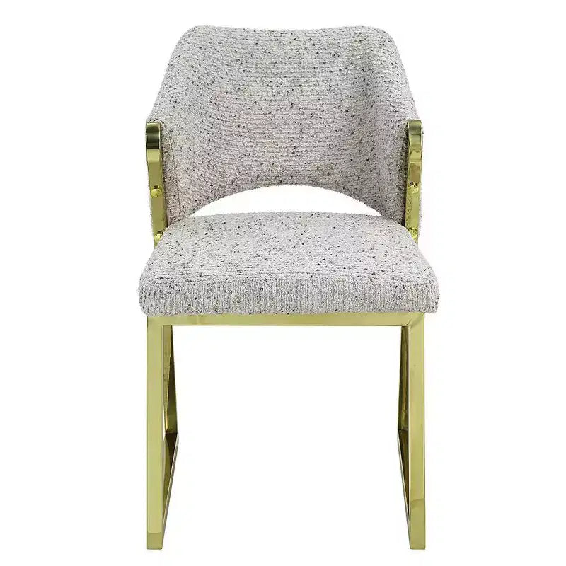 Teddy Faux Shearling Dining Chair, Mirrored Gold Stainless Steel Legs, Padded Seat & Back